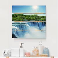Bilderwelten Holzbild Plankenoptik Natur & Landschaft - Quadrat Wasserfalllandschaft