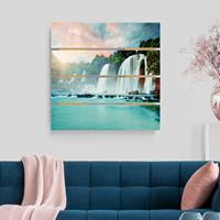 Bilderwelten Holzbild Plankenoptik Natur & Landschaft - Quadrat Wasserfallpanorama