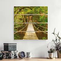 Bilderwelten Holzbild Plankenoptik Blumen - Quadrat DschungelbrÃ¼cke