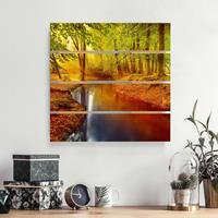 Bilderwelten Holzbild Plankenoptik Natur & Landschaft - Quadrat Herbstwald
