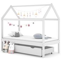 Kinderbedframe Met Lade Massief Grenenhout Wit 80x160 Cm