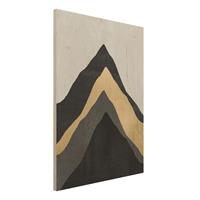 Bilderwelten Holzbild Abstrakt - Hochformat 3:4 Goldener Berg Schwarz WeiÃŸ