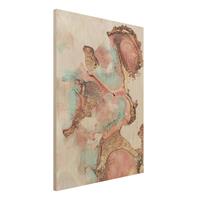 Bilderwelten Holzbild Abstrakt - Hochformat 3:4 Goldenes Aquarell RosÃ©