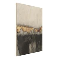 Bilderwelten Holzbild Abstrakt - Hochformat 3:4 Goldspuren in Aquarell