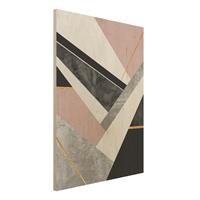 Bilderwelten Holzbild Abstrakt - Hochformat 3:4 Schwarz WeiÃŸ Geometrie mit Gold