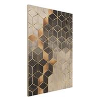 Bilderwelten Holzbild Abstrakt - Hochformat 3:4 Schwarz WeiÃŸ goldene Geometrie