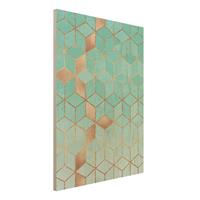 Bilderwelten Holzbild Abstrakt - Hochformat 3:4 TÃ¼rkis WeiÃŸ goldene Geometrie