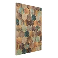 Bilderwelten Holzbild Abstrakt - Hochformat 3:4 TÃ¼rkise Geometrie goldenes Art Deco