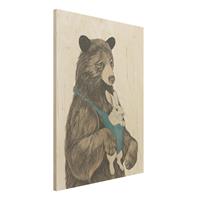 Bilderwelten Holzbild Tiere - Hochformat 3:4 Illustration BÃr und Hase Baby