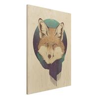 Bilderwelten Holzbild Tiere - Hochformat 3:4 Illustration Fuchs Mond Lila TÃ¼rkis