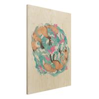 Bilderwelten Holzbild Tiere - Hochformat 3:4 Illustration FÃ¼chse und Wellen Malerei