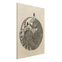 Bilderwelten Holzbild Tiere - Hochformat 3:4 Illustration GÃ¼rteltiere Schwarz WeiÃŸ Muster