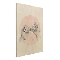 Bilderwelten Holzbild Portrait - Hochformat 3:4 Illustration HÃnde Freundschaft Kreis Rosa WeiÃŸ