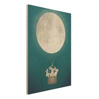 Bilderwelten Holzbild Tiere - Hochformat 3:4 Illustration Hasen Mond-HeiÃŸluftballon Sternenhimmel
