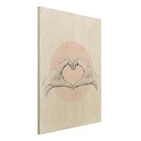 Bilderwelten Holzbild Portrait - Hochformat 3:4 Illustration Herz HÃnde Kreis Rosa WeiÃŸ