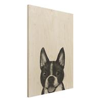 Bilderwelten Holzbild Tiere - Hochformat 3:4 Illustration Hund Boston Schwarz WeiÃŸ Malerei