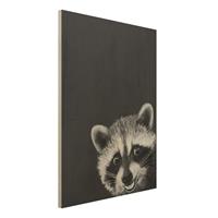 Bilderwelten Holzbild Tiere - Hochformat 3:4 Illustration WaschbÃr Schwarz WeiÃŸ Malerei