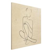 Bilderwelten Holzbild Portrait - Quadrat Line Art Frau sitzt Schwarz WeiÃŸ