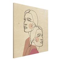 Bilderwelten Holzbild Portrait - Quadrat Line Art Frauen Portrait Wangen Rosa