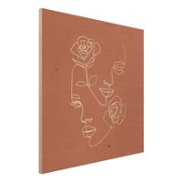 Bilderwelten Holzbild Portrait - Quadrat Line Art Gesichter Frauen Rosen Kupfer