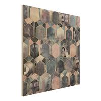 Bilderwelten Holzbild Abstrakt - Quadrat Art Deco Marmor Gold