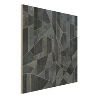 Bilderwelten Holzbild Abstrakt - Quadrat Blaue Geometrie Aquarell