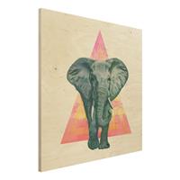 Bilderwelten Holzbild Tiere - Quadrat Illustration Elefant vor Dreieck Malerei