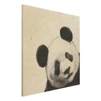 Bilderwelten Holzbild Tiere - Quadrat Illustration Panda Schwarz WeiÃŸ Malerei
