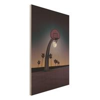 Bilderwelten Holzbild - Hochformat 2:3 Basketball mit Mond