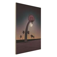 Bilderwelten Holzbild - Hochformat 3:4 Basketball mit Mond