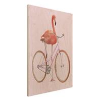 Bilderwelten Holzbild Tiere - Hochformat 3:4 Flamingo mit Fahrrad