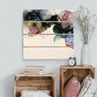 Bilderwelten Holzbild Plankenoptik Blumenbogen mit Gold