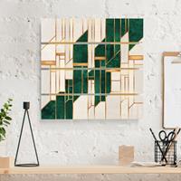 Bilderwelten Holzbild Plankenoptik Emerald und Gold Geometrie