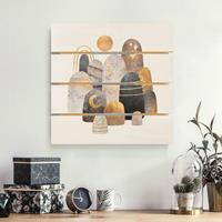 Bilderwelten Holzbild Plankenoptik Gold Berge mit Mond