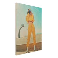 Bilderwelten Holzbild Portrait - Hochformat 3:4 MÃdchen mit Jogginghose
