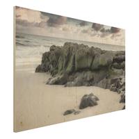 Bilderwelten Holzbild Natur & Landschaft - Querformat 3:2 Felsen am Strand