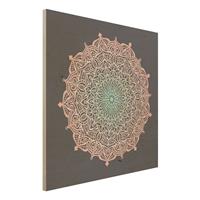 Bilderwelten Holzbild Muster & Textur - Quadrat Mandala Ornament in Rose und Blau