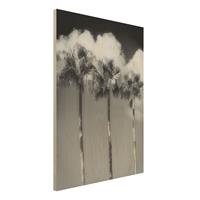 Bilderwelten Holzbild Natur & Landschaft - Hochformat 3:4 Palmen vor Himmel Schwarz-WeiÃŸ