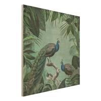 Bilderwelten Holzbild Tiere - Quadrat Shabby Chic Collage - Edler Pfau