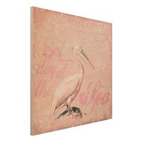 Bilderwelten Holzbild Tiere - Quadrat Shabby Chic Collage - Pelikan