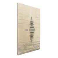 Bilderwelten Holzbild - Hochformat 2:3 Steinturm im Wasser Schwarz-WeiÃŸ