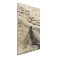 Bilderwelten Holzbild - Hochformat 2:3 Steinturm und Welle