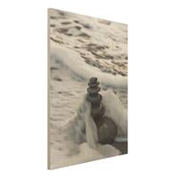 Bilderwelten Holzbild - Hochformat 3:4 Steinturm und Welle