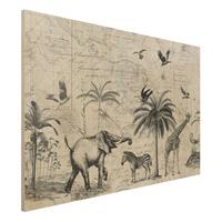 Bilderwelten Holzbild Tiere - Querformat 3:2 Vintage Collage - Exotische Landkarte