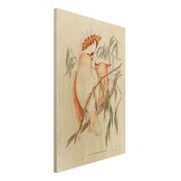 Bilderwelten Holzbild Tiere - Hochformat 2:3 Vintage Illustration Rosa Kakadu
