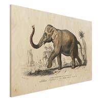Bilderwelten Holzbild Tiere - Querformat 3:2 Vintage Lehrtafel Elefant