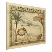 Bilderwelten Holzbild Natur & Landschaft - Querformat 4:3 Vintage Tropische Landkarte West Indien