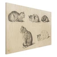 Bilderwelten Holzbild Tiere - Querformat 3:2 Vintage Zeichnung Katze I