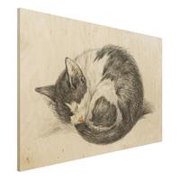 Bilderwelten Holzbild Tiere - Querformat 3:2 Vintage Zeichnung Katze II