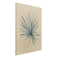 Bilderwelten Holzbild Blumen - Hochformat 3:4 Zeichnung Tropische FÃcherpalme in Indigo